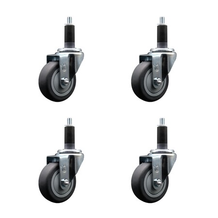Service Caster 3.5'' SS Thermoplastic Rubber Wheel Swivel 1-1/8'' Expanding Stem Caster Set, 4PK SCC-SSEX20S3514-TPRB-118-4